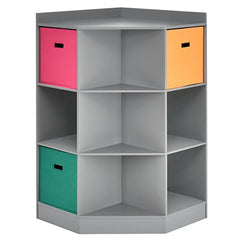 3Tier Kids Storage Shelf Corner Cabinet with 3 BasketsGray - Oasis Home Essentials