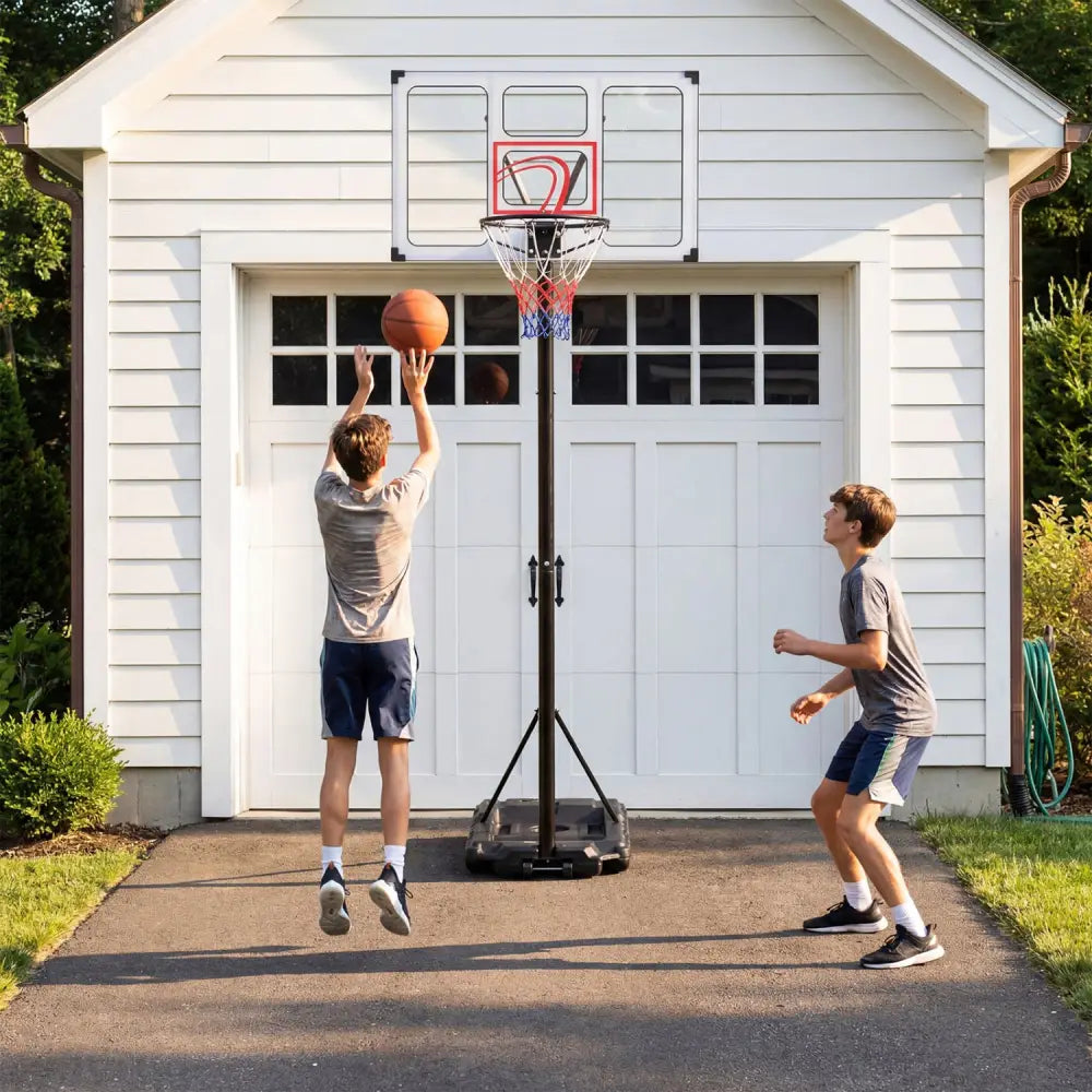 4.1-10 Feet Portable Basketball Hoop 18-Level Adjustable with Heavy Duty Fillable Base - Black & White - Sport