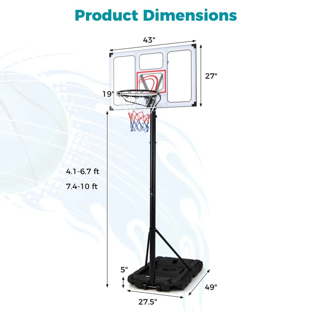 4.1-10 Feet Portable Basketball Hoop 18-Level Adjustable with Heavy Duty Fillable Base - Black & White - Sport