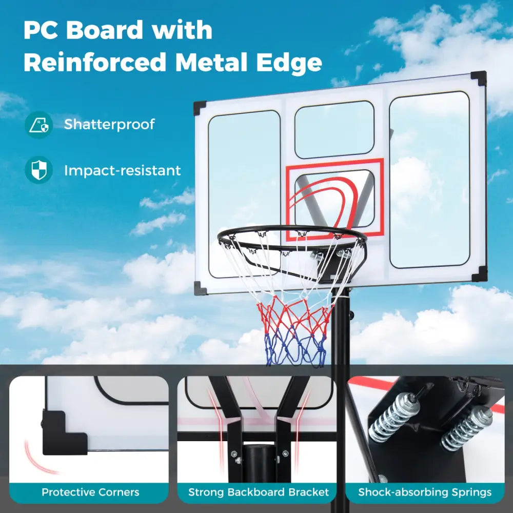 4.1-10 Feet Portable Basketball Hoop 18-Level Adjustable with Heavy Duty Fillable Base - Black & White - Sport