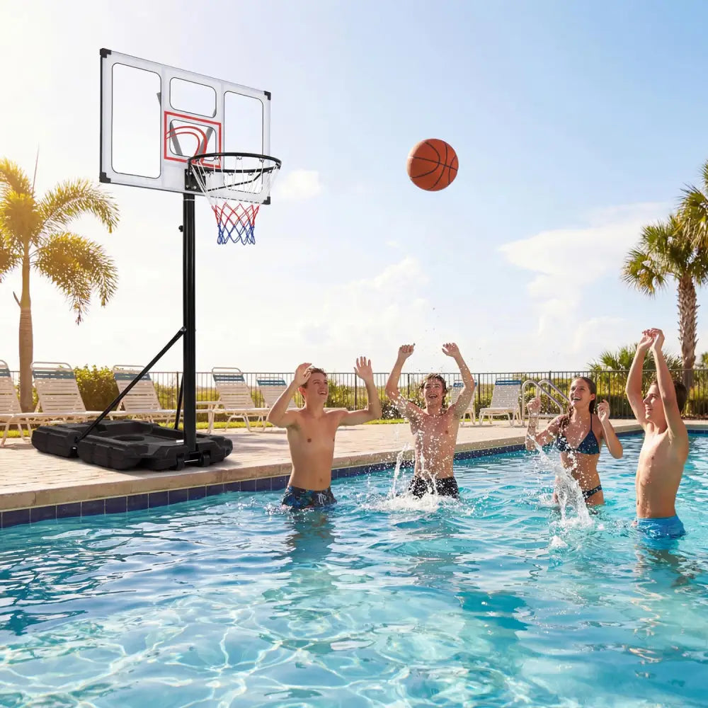 4.1-10 Feet Portable Basketball Hoop 18-Level Adjustable with Heavy Duty Fillable Base - Black & White - Sport