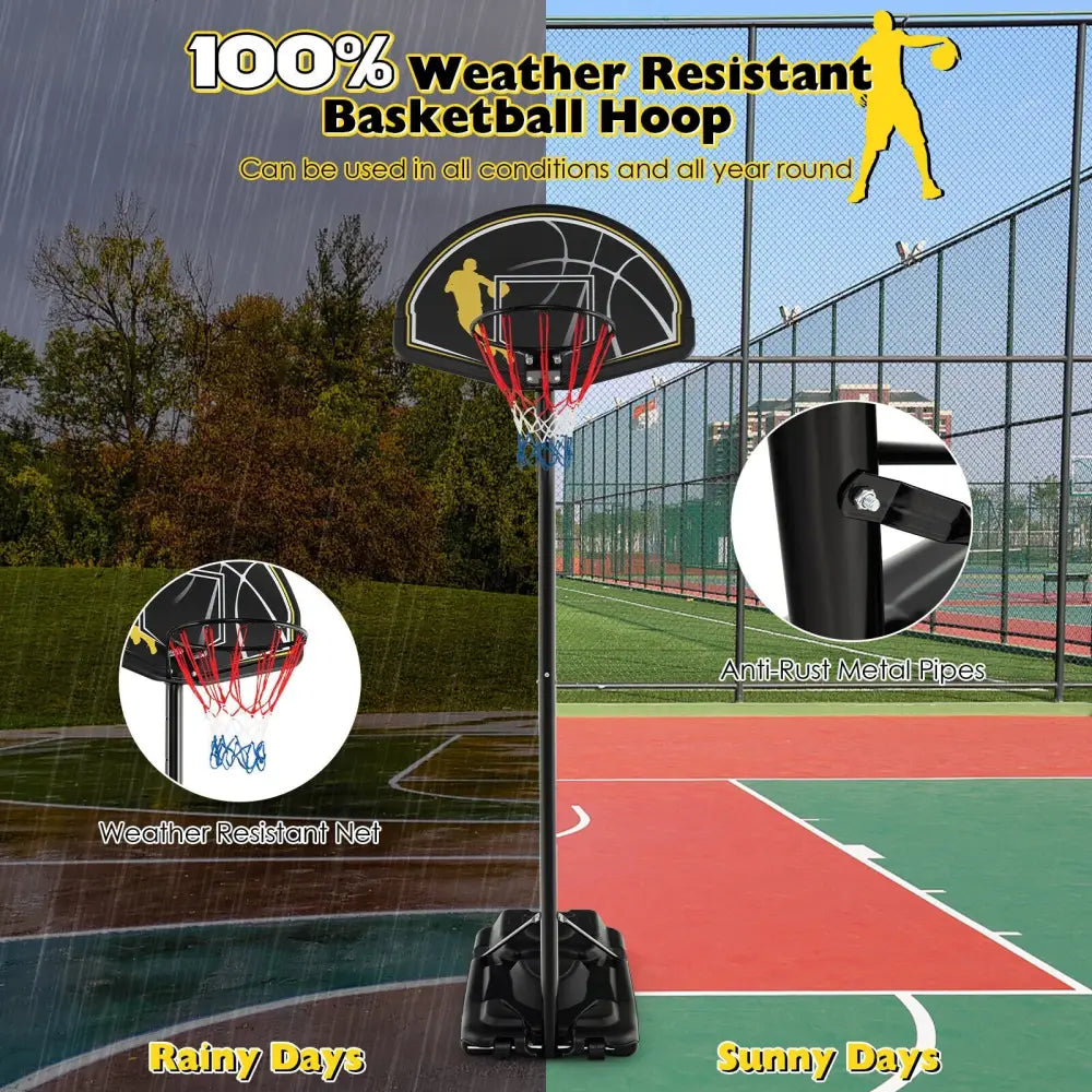 4.25-10 Feet Portable Adjustable Basketball Goal Hoop System - Black - Sport Equipments