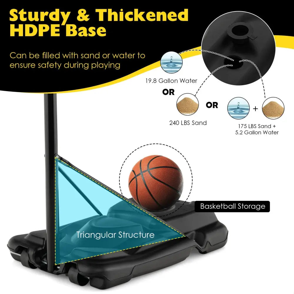 4.25-10 Feet Portable Adjustable Basketball Goal Hoop System - Black - Sport Equipments