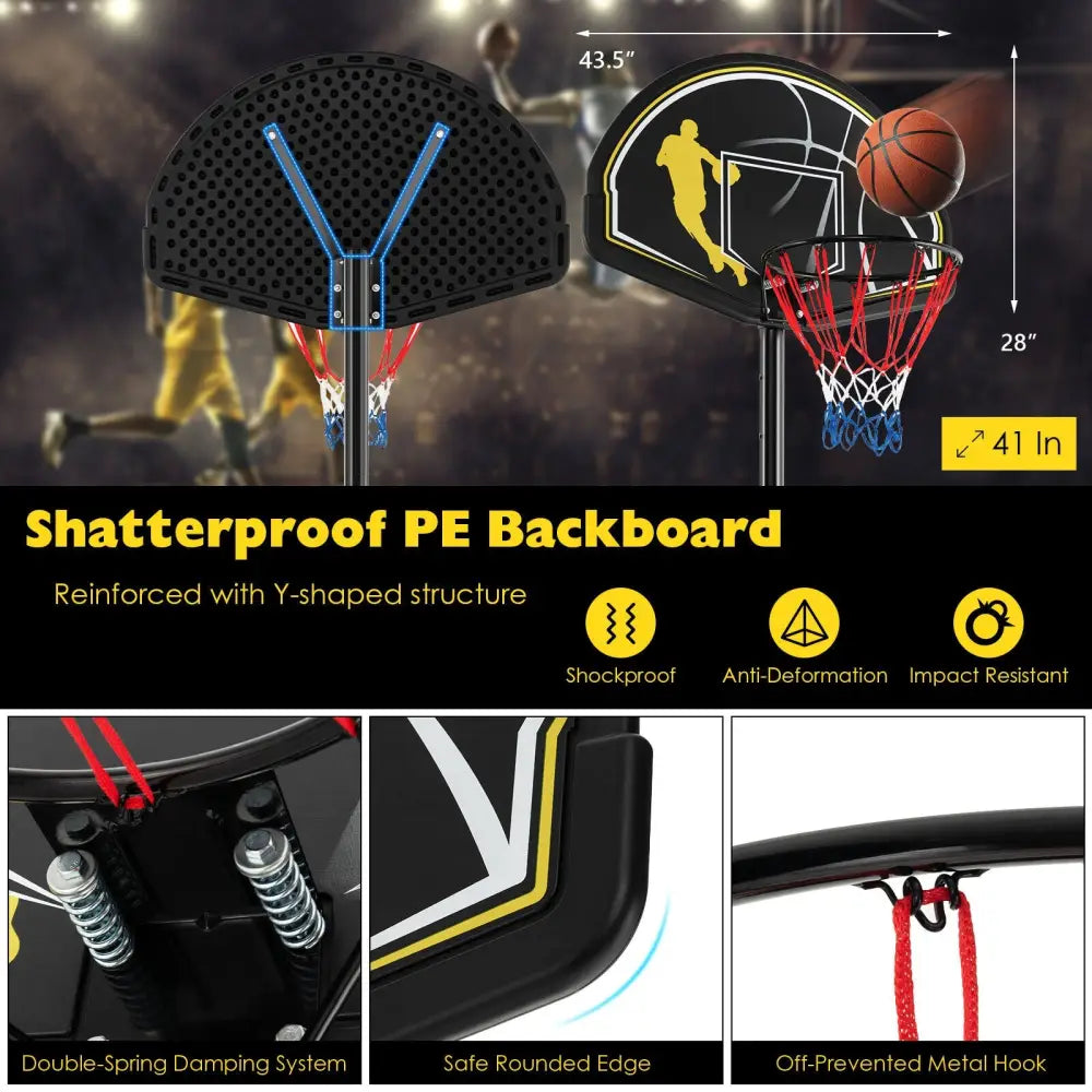 4.25-10 Feet Portable Adjustable Basketball Goal Hoop System - Black - Sport Equipments