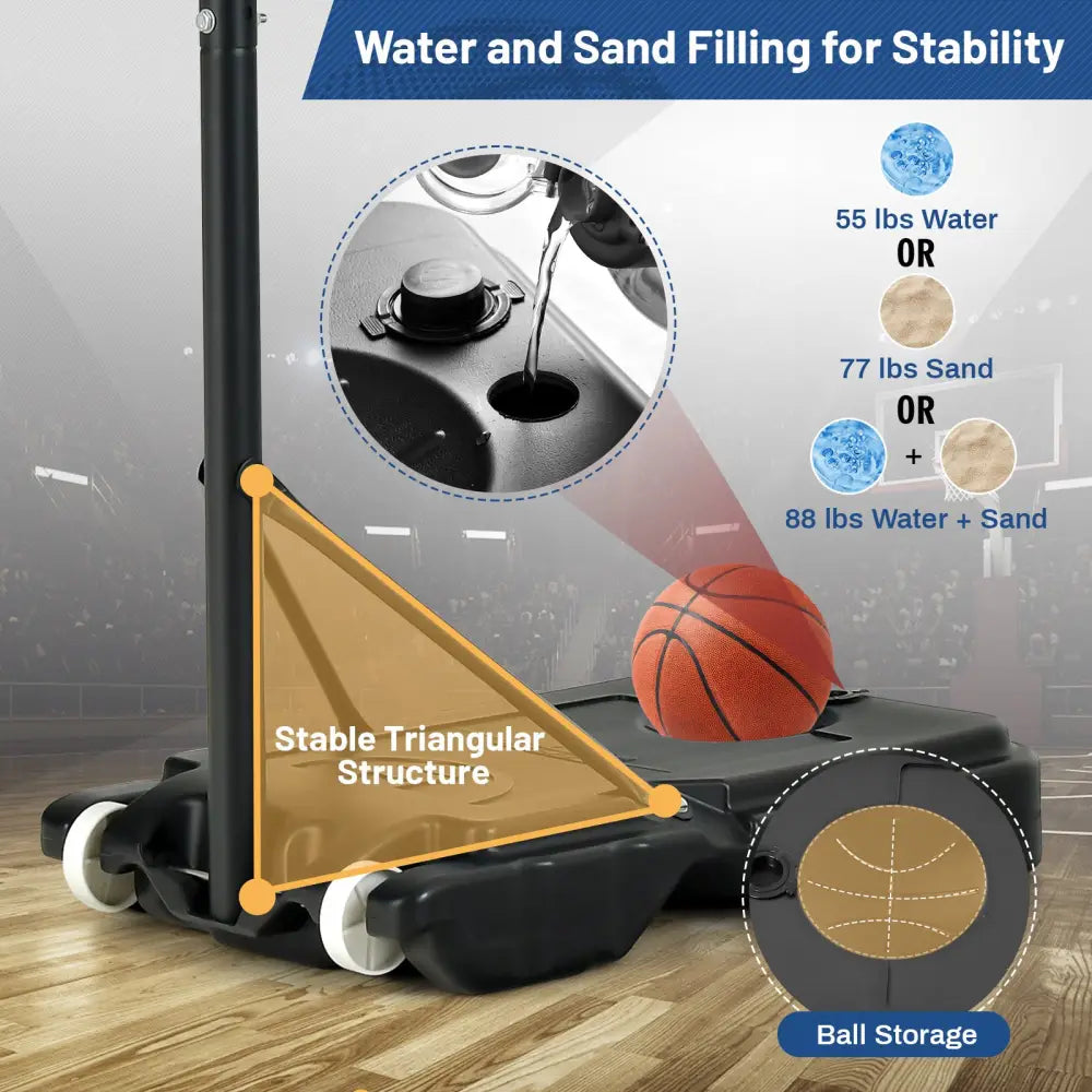 4.3-8.2 Feet Portable Basketball Hoop with Adjustable Height and Wheels-Blue - Black & Blue - Sport Equipments