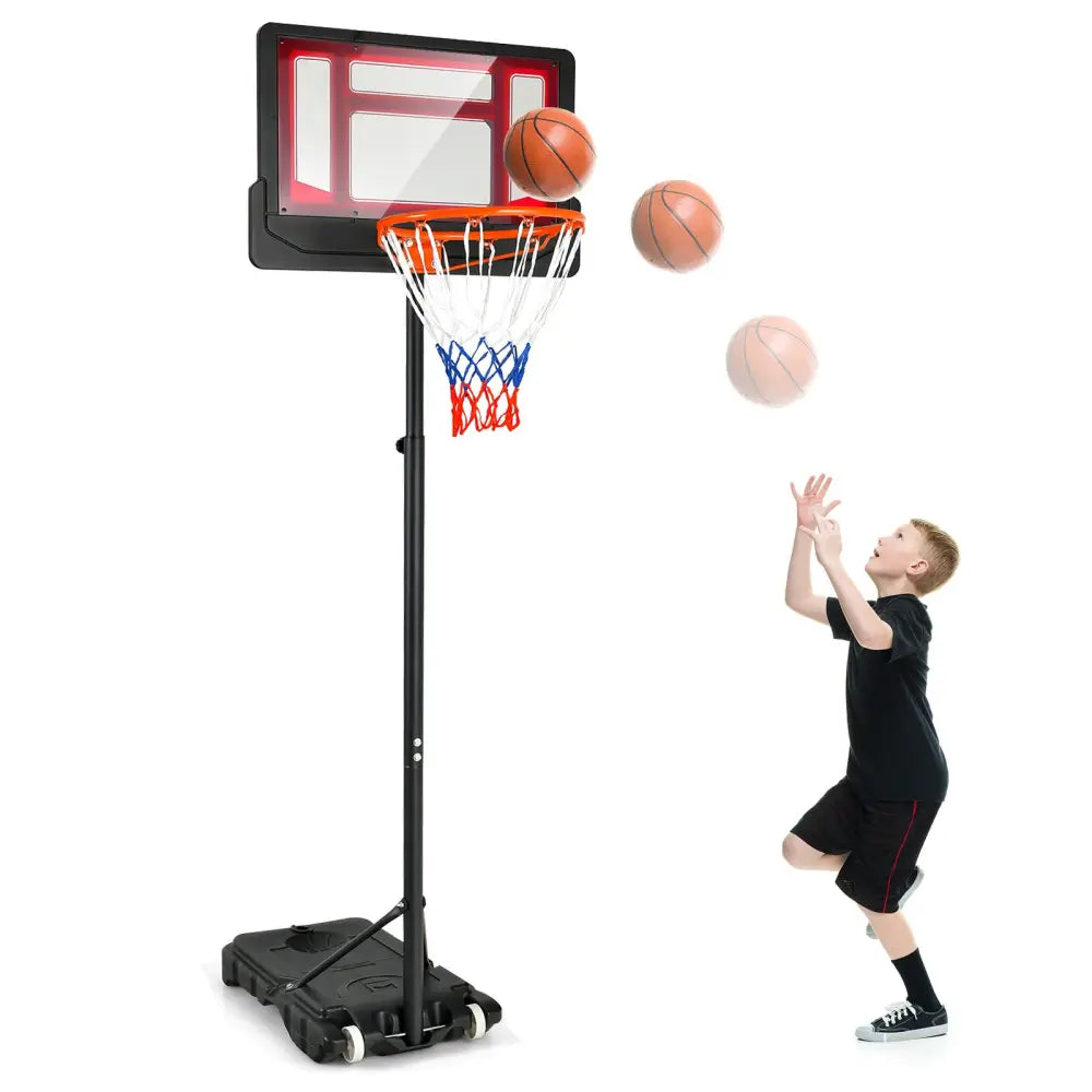 4.3-8.2 FT Portable Basketball Hoop with Adjustable Height and Wheels-Red - Black & Red - Sport Equipments