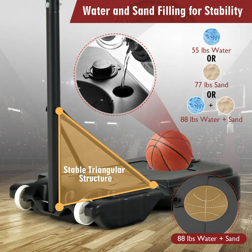4.3-8.2 FT Portable Basketball Hoop with Adjustable Height and Wheels-Red - Black & Red - Sport Equipments