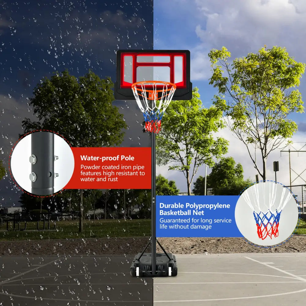 4.3-8.2 FT Portable Basketball Hoop with Adjustable Height and Wheels-Red - Black & Red - Sport Equipments
