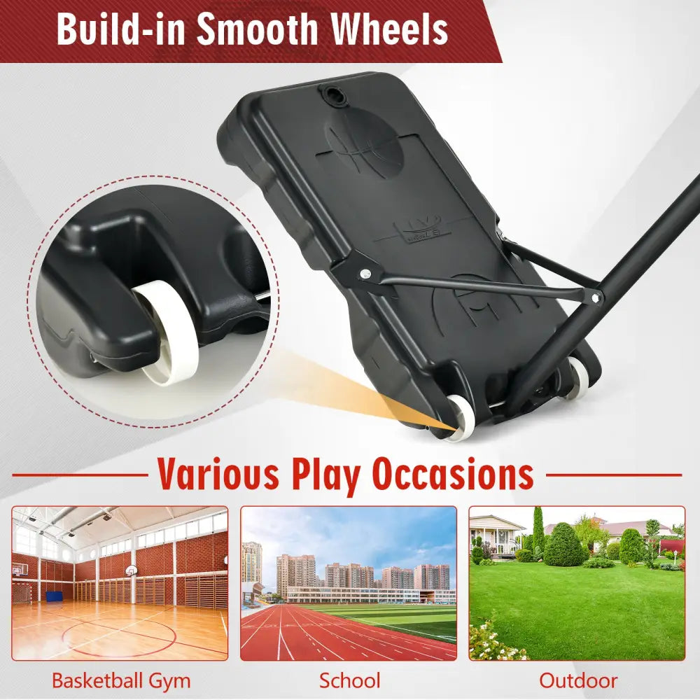 4.3-8.2 FT Portable Basketball Hoop with Adjustable Height and Wheels-Red - Black & Red - Sport Equipments