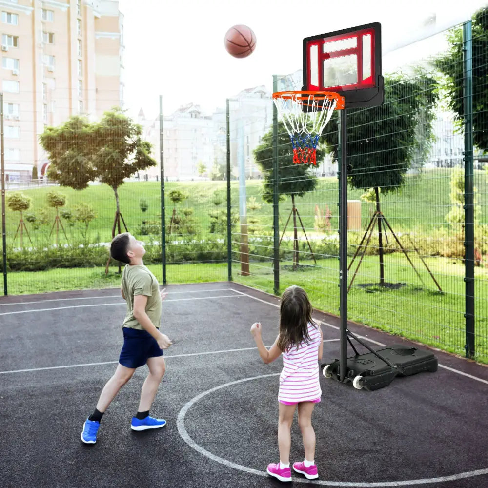 4.3-8.2 FT Portable Basketball Hoop with Adjustable Height and Wheels-Red - Black & Red - Sport Equipments