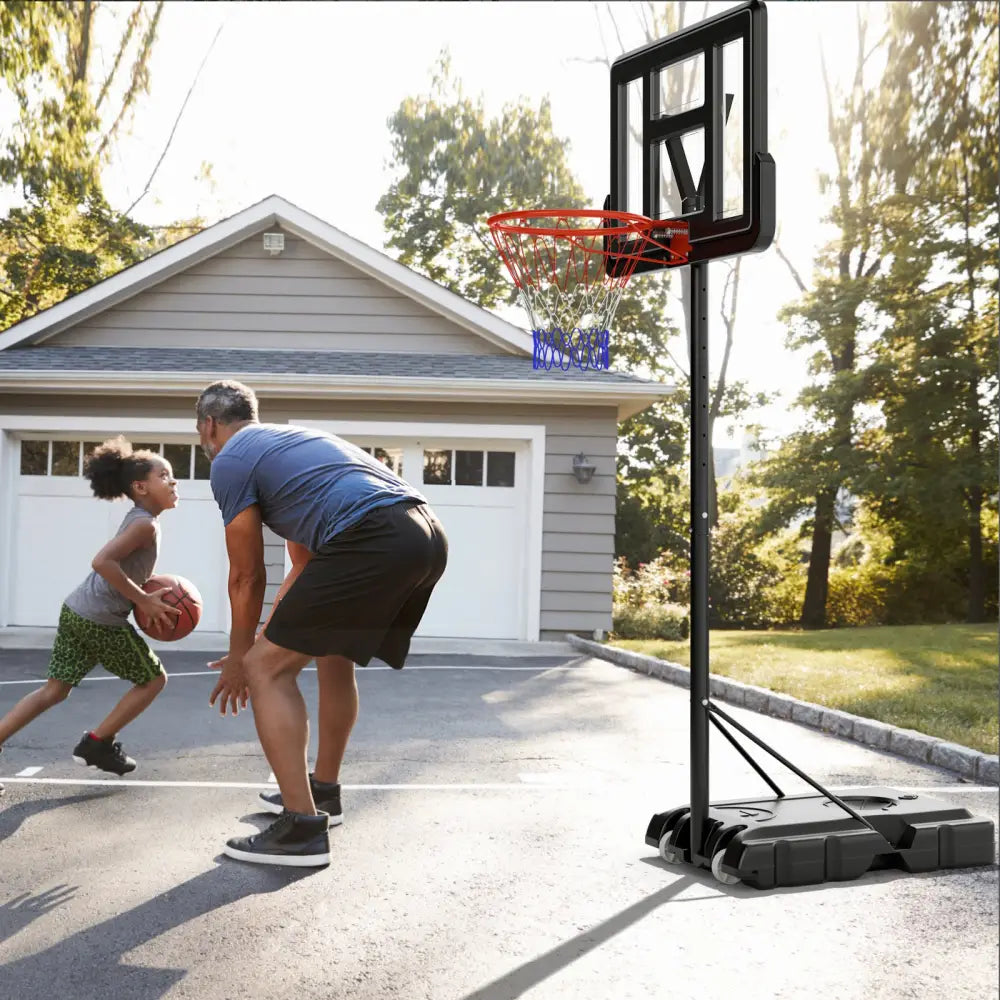 4.4-10 Feet Portable Basketball Hoop Adjustable with 2 Wheels and Fillable Base-Black - Black - Sport Equipments