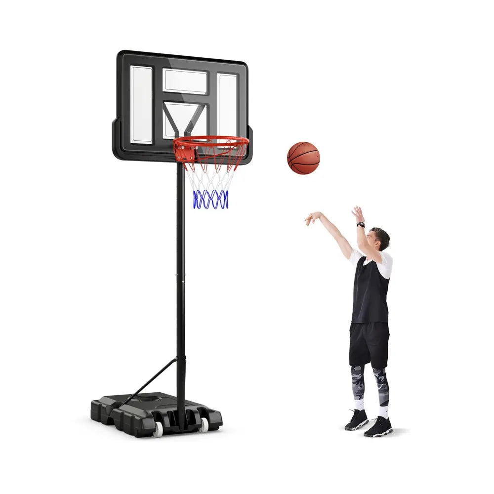 4.4-10 Feet Portable Basketball Hoop Adjustable with 2 Wheels and Fillable Base-Black - Black - Sport Equipments