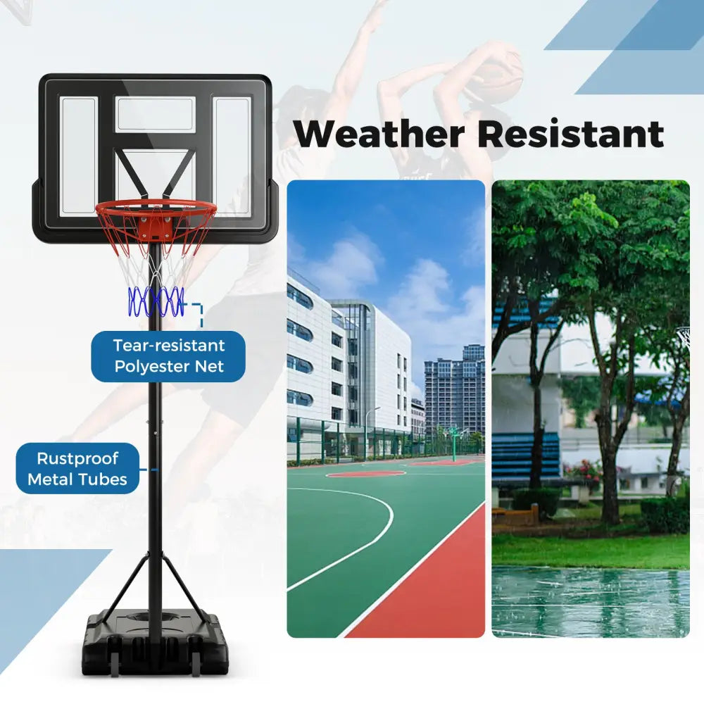 4.4-10 Feet Portable Basketball Hoop Adjustable with 2 Wheels and Fillable Base-Black - Black - Sport Equipments