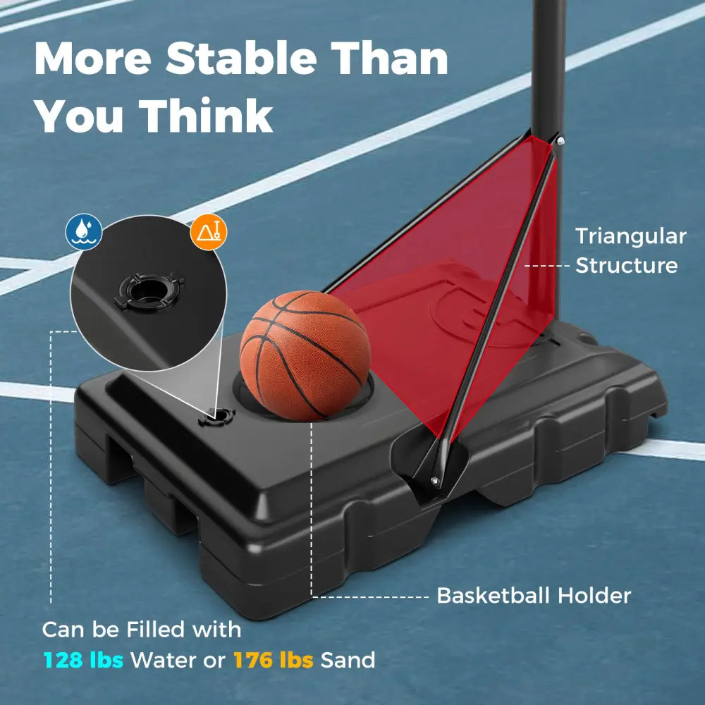 4.4-10 Feet Portable Basketball Hoop Adjustable with 2 Wheels and Fillable Base-Black - Black - Sport Equipments