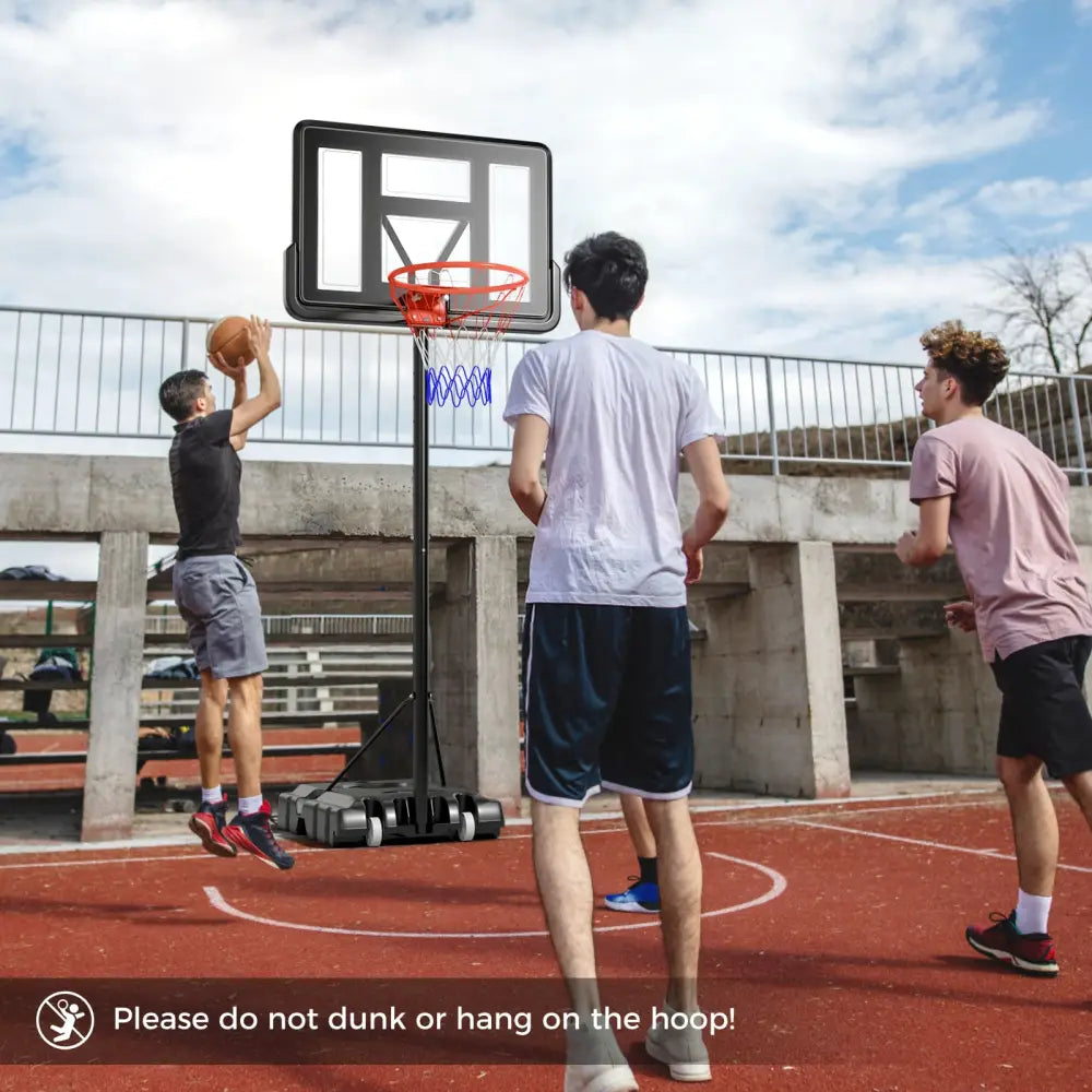 4.4-10 Feet Portable Basketball Hoop Adjustable with 2 Wheels and Fillable Base-Black - Black - Sport Equipments