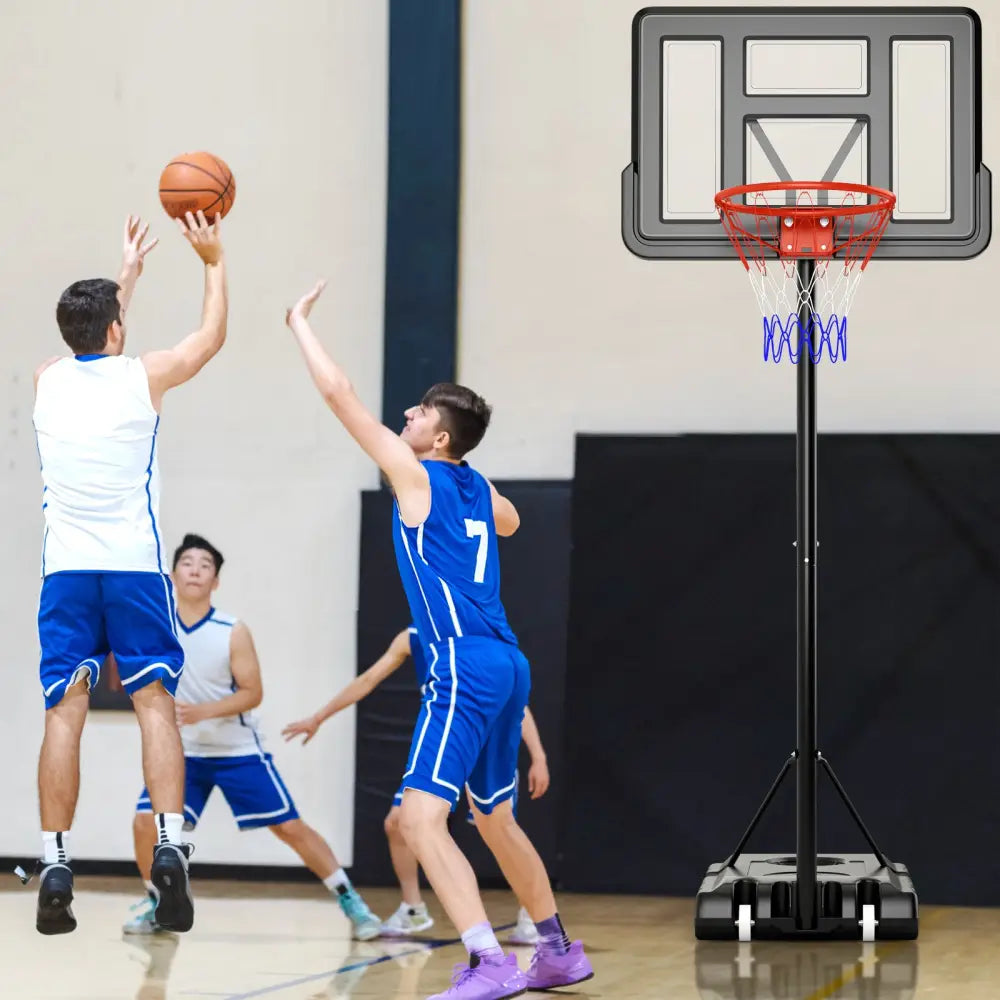 4.4-10 Feet Portable Basketball Hoop Adjustable with 2 Wheels and Fillable Base-Black - Black - Sport Equipments