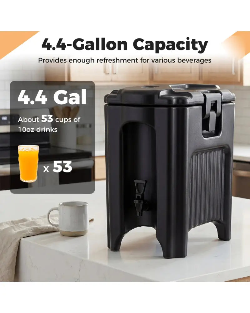4.4 Gallons Insulated Beverage Dispenser with Handles and Drip-Proof Faucet-Black - Black - Water Dispensers