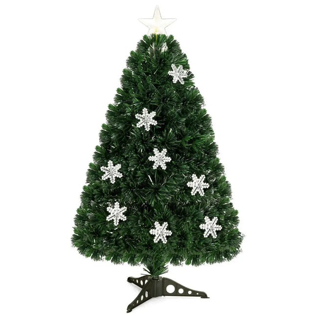 4 / 5 / 6 Feet LED Optic Artificial Christmas Tree with Snowflakes - Green - Christmas Tree