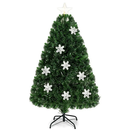 4 / 5 / 6 Feet LED Optic Artificial Christmas Tree with Snowflakes - Green - Christmas Tree