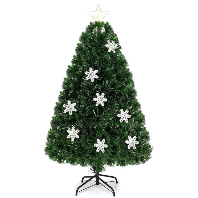 4 / 5 / 6 Feet LED Optic Artificial Christmas Tree with Snowflakes - Green - Christmas Tree
