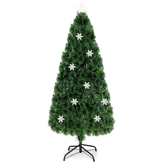 4 / 5 / 6 Feet LED Optic Artificial Christmas Tree with Snowflakes - Green - Christmas Tree