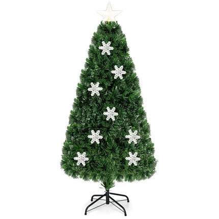 4 / 5 / 6 Feet LED Optic Artificial Christmas Tree with Snowflakes - Green - Christmas Tree