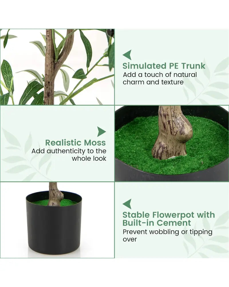 4.5 Feet Tall Artificial Olive Tree Fake Potted Trees with Realistic Fruits-Set of 2 - Green - Faux Plants