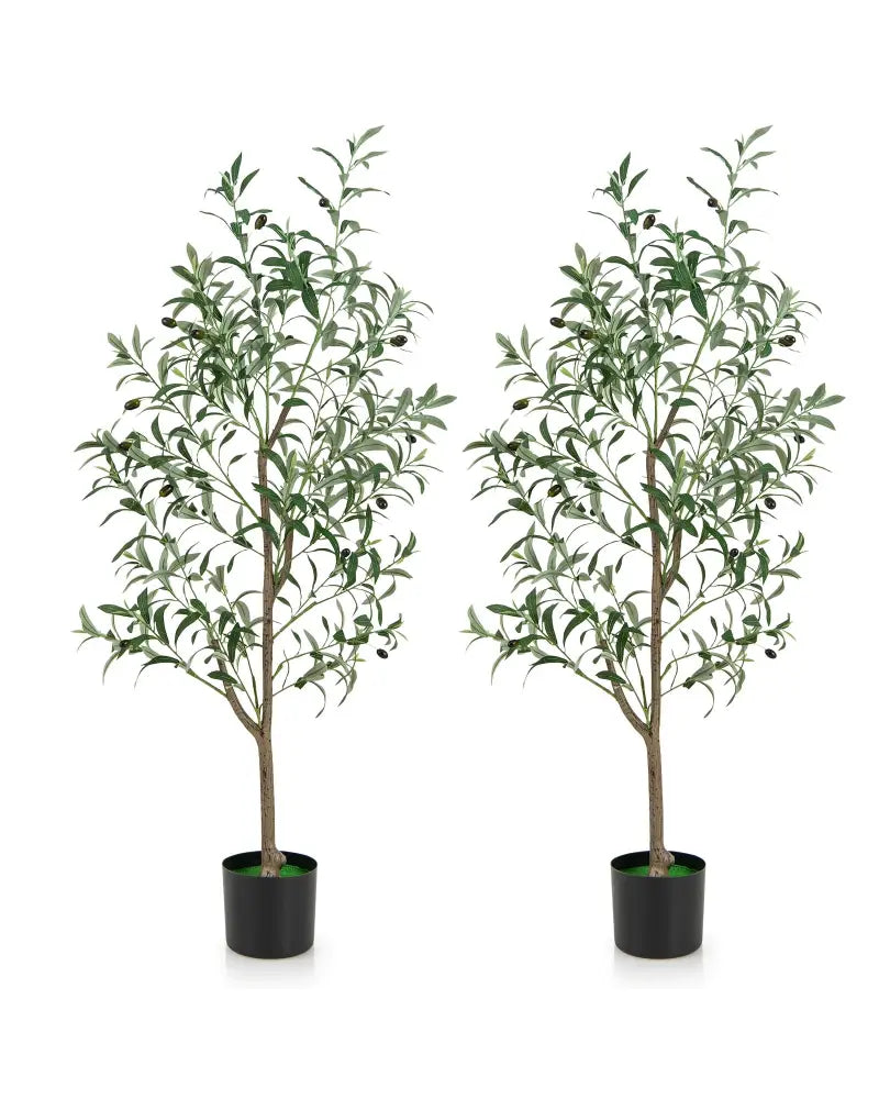 4.5 Feet Tall Artificial Olive Tree Fake Potted Trees with Realistic Fruits-Set of 2 - Green - Faux Plants