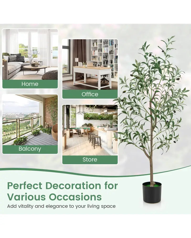 4.5 Feet Tall Artificial Olive Tree Fake Potted Trees with Realistic Fruits-Set of 2 - Green - Faux Plants