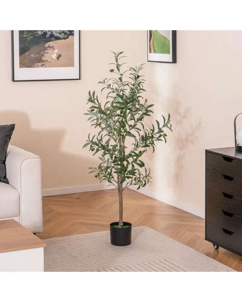 4.5 Feet Tall Artificial Olive Tree Fake Potted Trees with Realistic Fruits-Set of 2 - Green - Faux Plants