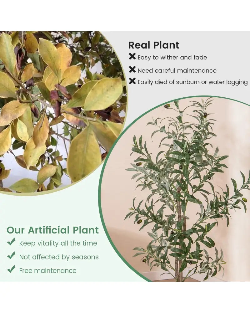 4.5 Feet Tall Artificial Olive Tree Fake Potted Trees with Realistic Fruits-Set of 2 - Green - Faux Plants