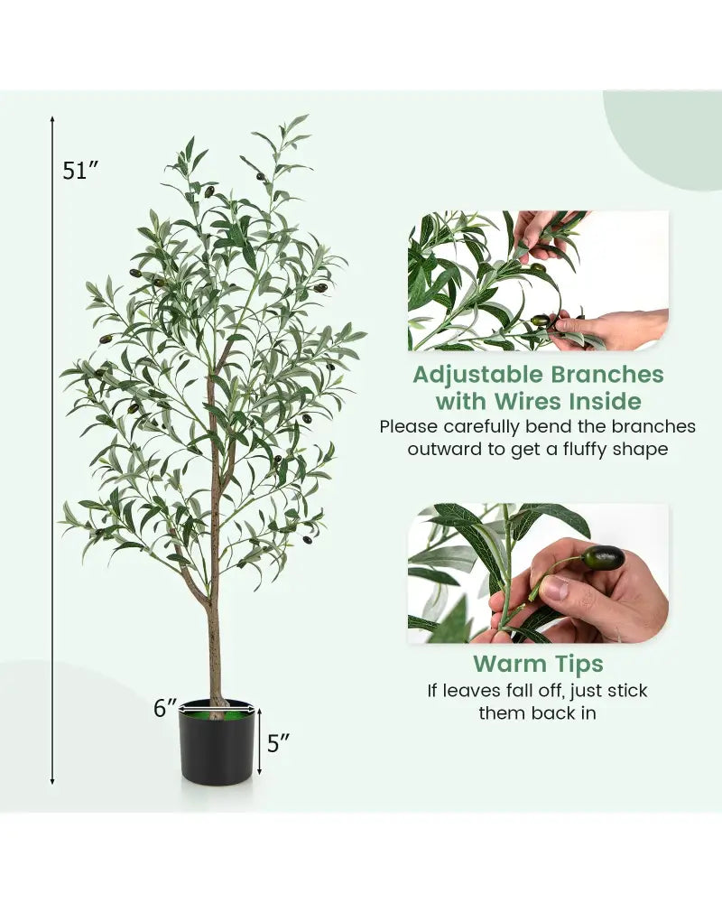 4.5 Feet Tall Artificial Olive Tree Fake Potted Trees with Realistic Fruits-Set of 2 - Green - Faux Plants