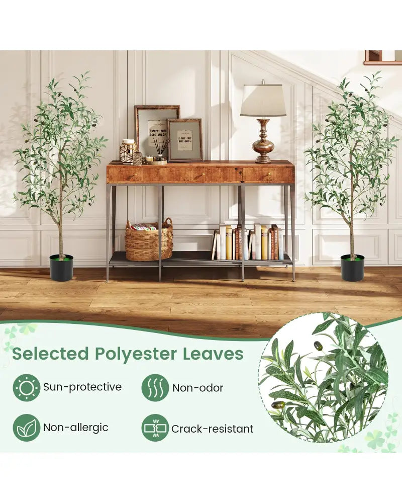4.5 Feet Tall Artificial Olive Tree Fake Potted Trees with Realistic Fruits-Set of 2 - Green - Faux Plants