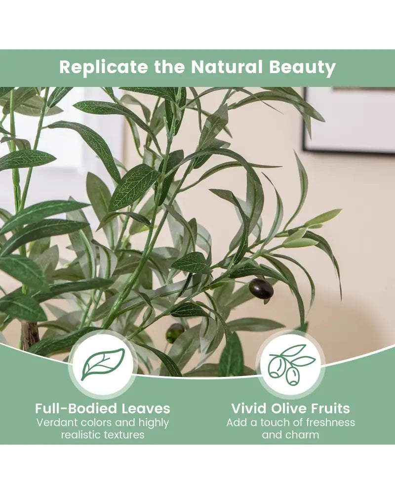 4.5 Feet Tall Artificial Olive Tree Fake Potted Trees with Realistic Fruits-Set of 2 - Green - Faux Plants