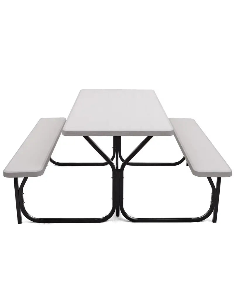 4.5 FT Outdoor Picnic Table Bench Set with HDPE Tabletop for 4-Person-White - White - Picnic Tables
