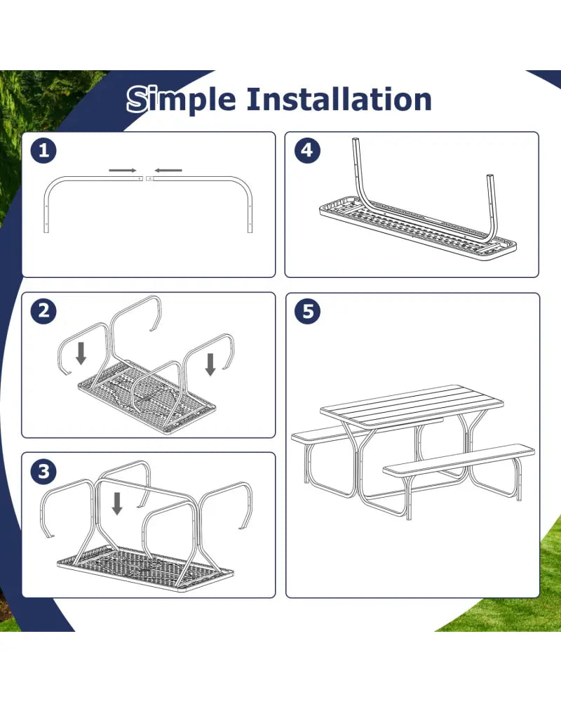 4.5 FT Outdoor Picnic Table Bench Set with HDPE Tabletop for 4-Person-Green - Green - Picnic Tables