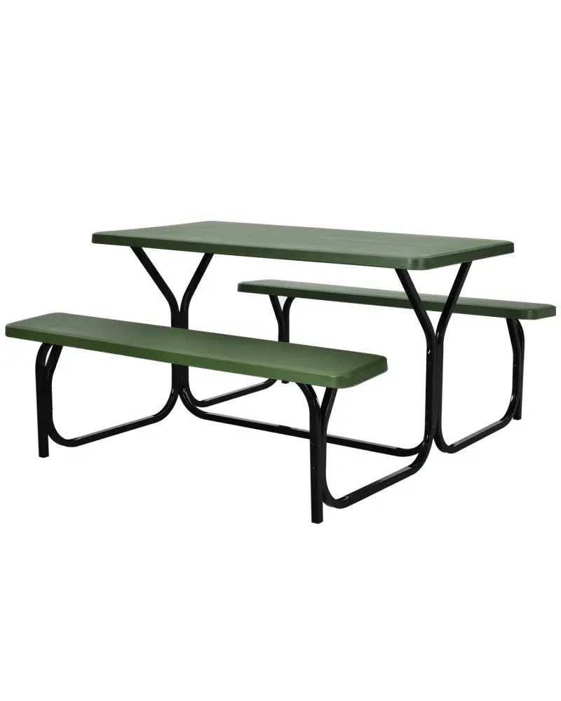 4.5 FT Outdoor Picnic Table Bench Set with HDPE Tabletop for 4-Person-Green - Green - Picnic Tables