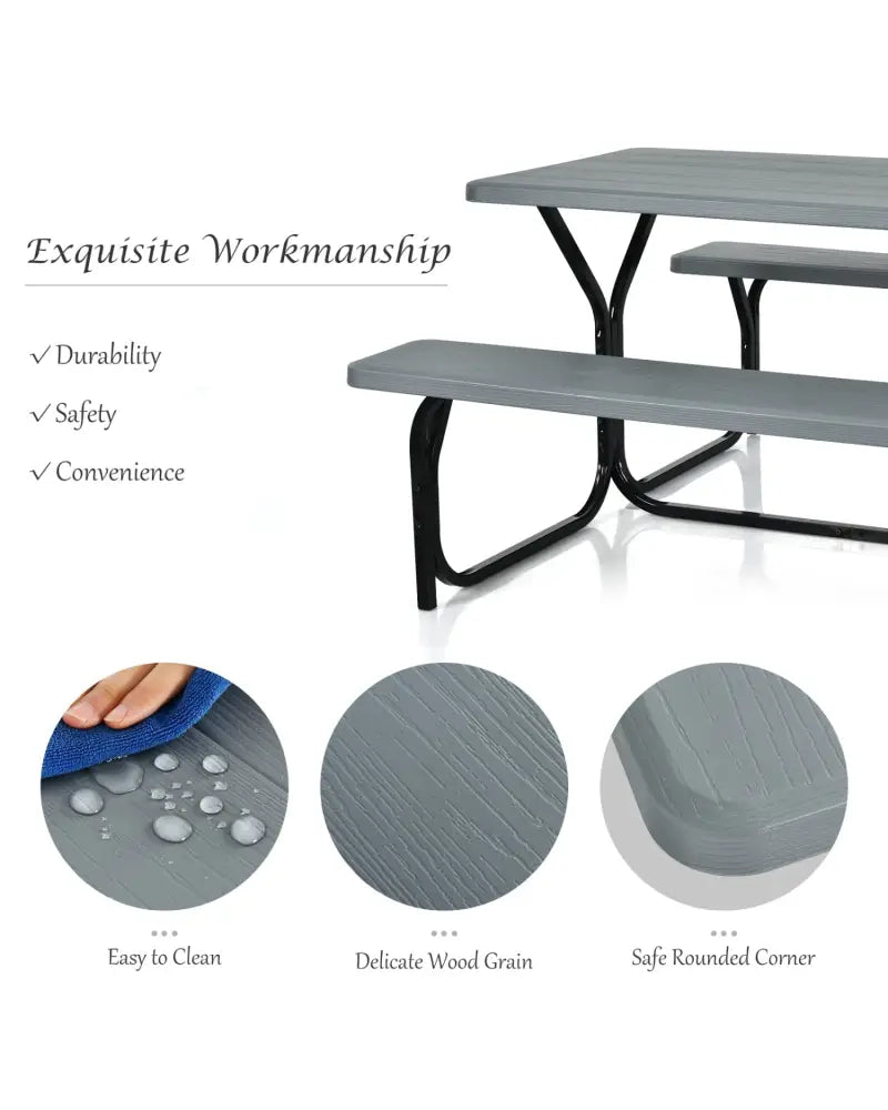 4.5 FT Outdoor Picnic Table Bench Set with HDPE Tabletop for 4-Person-Gray - Gray - Picnic Tables