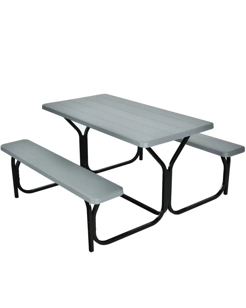4.5 FT Outdoor Picnic Table Bench Set with HDPE Tabletop for 4-Person-Gray - Gray - Picnic Tables