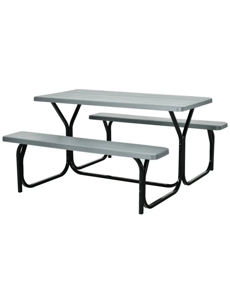 4.5 FT Outdoor Picnic Table Bench Set with HDPE Tabletop for 4-Person-Gray - Gray - Picnic Tables