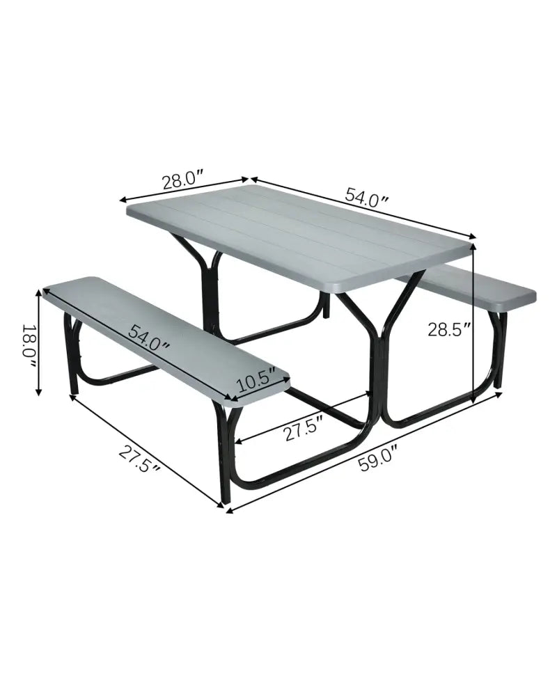 4.5 FT Outdoor Picnic Table Bench Set with HDPE Tabletop for 4-Person-Gray - Gray - Picnic Tables