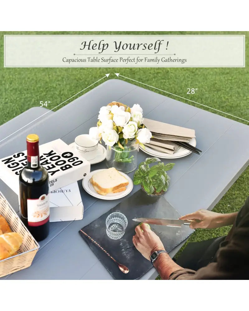 4.5 FT Outdoor Picnic Table Bench Set with HDPE Tabletop for 4-Person-Gray - Gray - Picnic Tables