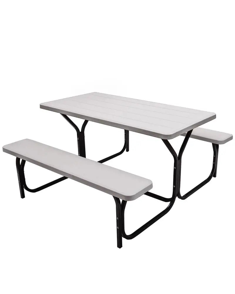 4.5 FT Outdoor Picnic Table Bench Set with HDPE Tabletop for 4-Person-White - White - Picnic Tables