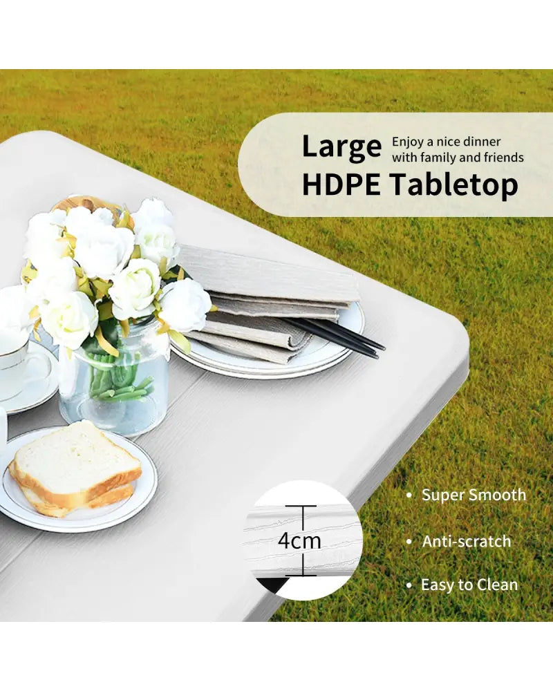 4.5 FT Outdoor Picnic Table Bench Set with HDPE Tabletop for 4-Person-White - White - Picnic Tables