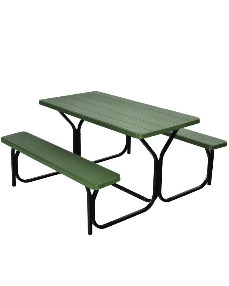4.5 FT Outdoor Picnic Table Bench Set with HDPE Tabletop for 4-Person-Green - Green - Picnic Tables