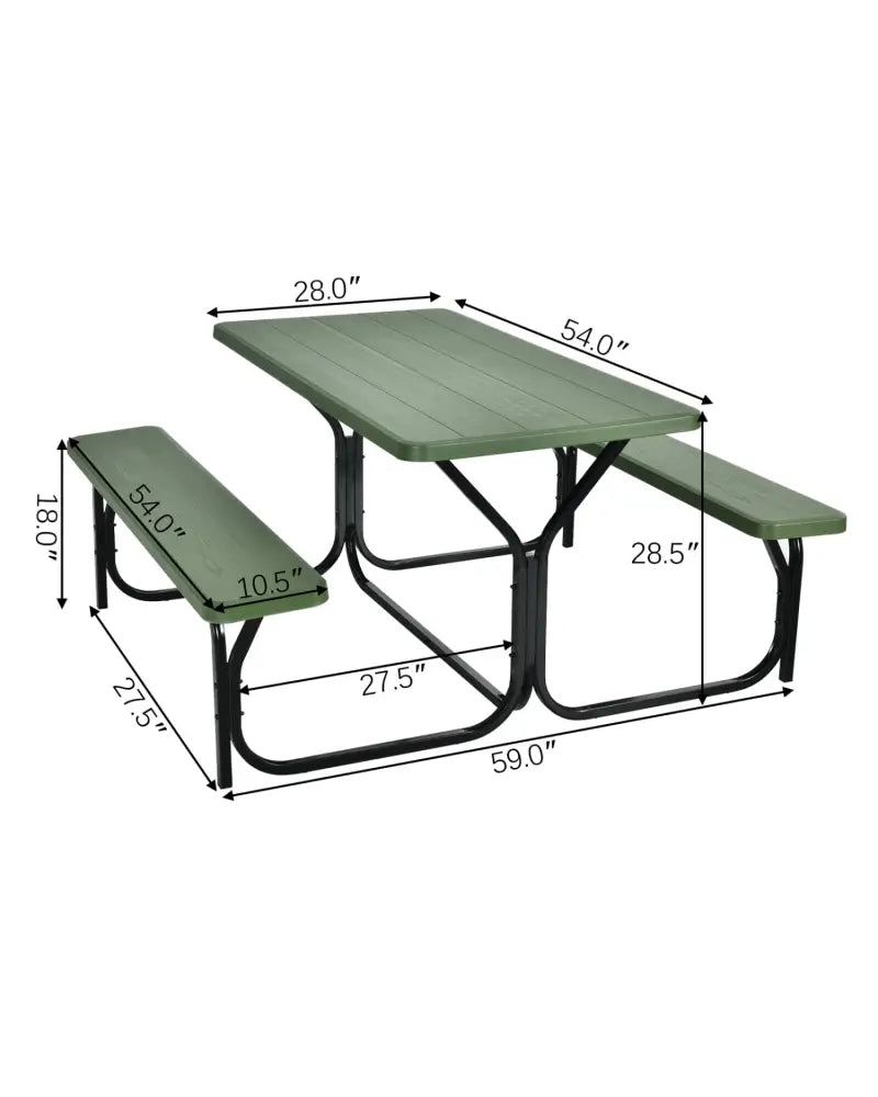 4.5 FT Outdoor Picnic Table Bench Set with HDPE Tabletop for 4-Person-Green - Green - Picnic Tables