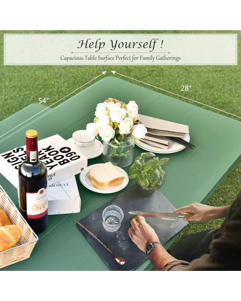 4.5 FT Outdoor Picnic Table Bench Set with HDPE Tabletop for 4-Person-Green - Green - Picnic Tables