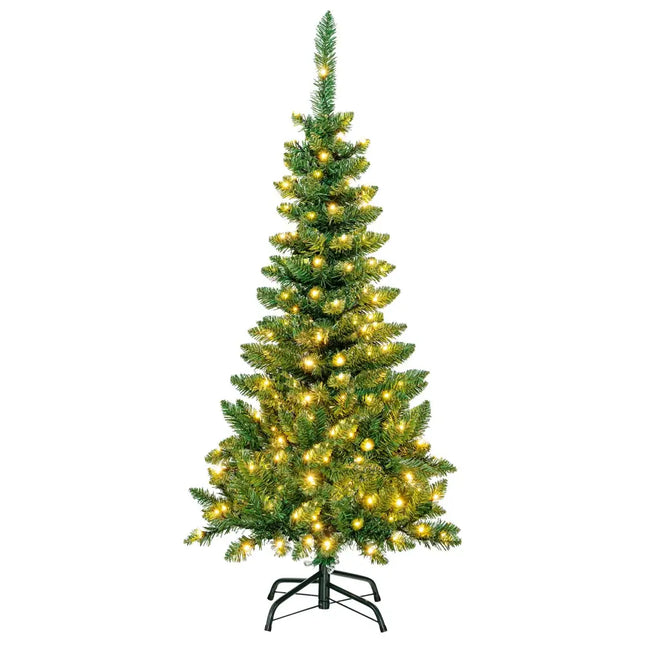 4.5 ft Pre-Lit Premium Hinged Artificial Fir Pencil Christmas Tree with LED Lights-Warm White - Green - Christmas