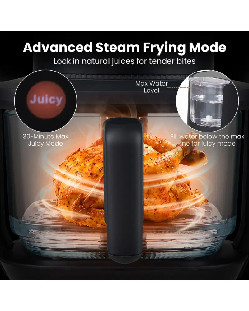 4.5L Glass Air Fryer with Steam Frying Mode-Black - Black - Air Fryers