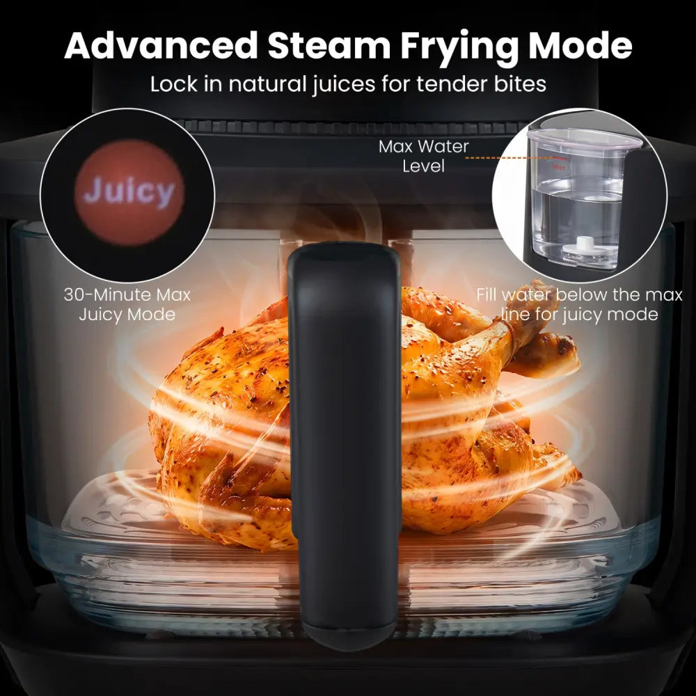 4.5L Glass Air Fryer with Steam Frying Mode-Black - Black - Air Fryers